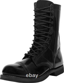 Black Leather Jump Boots Tactical Army Paratrooper Lace Up High Impact 10