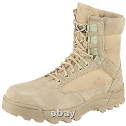 Brandit Tactical Military Combat Side Zip Mens Boots Suede Leather Khaki Camel