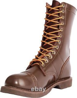 Brown Leather Military Jump Boots 10 Inches Tactical Army Lace Up Impact