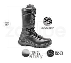 Combat Boots Black Leather Mens Motorcycle Tactical Boots Airsoft Military