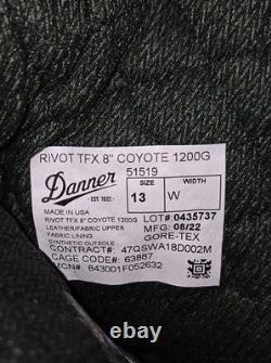 DANNER Rivot TFX 8 Coyote 1200G Boots 51519 Size 13 W Gore-Tex Army Military