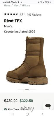 Danner Rivot TFX 1200G Combat Boots Tactical Boot in Coyote Brown Size 10 Wide