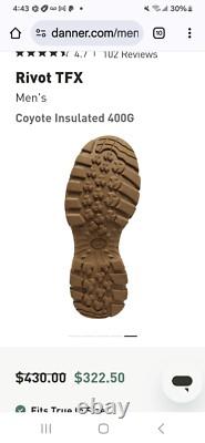 Danner Rivot TFX 1200G Combat Boots Tactical Boot in Coyote Brown Size 10 Wide
