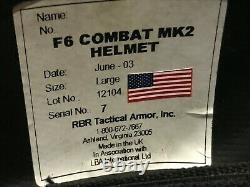 F6 Combat MK2 Military Ballistic Helmet Size Large RBR Tactical Armor, Inc