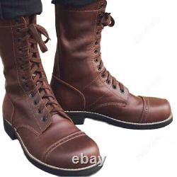 Men Brown Leather Boots WW2 US Army Airborne Paratrooper Military Tactical Shoes