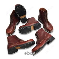 Men Brown Leather Boots WW2 US Army Airborne Paratrooper Military Tactical Shoes