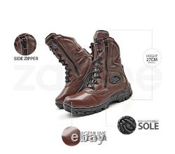 Men's Tactical Boots Side Zipper Combat Boots Brown Leather Outdoor Military