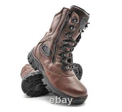 Men's Tactical Boots Side Zipper Combat Boots Brown Leather Outdoor Military