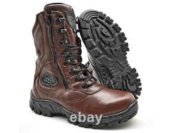 Men's Tactical Boots Side Zipper Combat Boots Brown Leather Outdoor Military