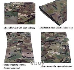 Men's Tactical Combat Shirt and Pants Set Long Sleeve Woodland Hunting Milita