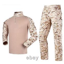 Men's Tactical Combat Shirt and Pants Set Long Sleeve Woodland Hunting Milita