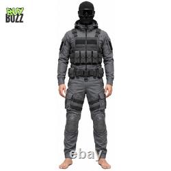Men's Tactical Jumpsuit Combat Costume Military Style Vest Pouches Knee Pads