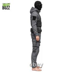 Men's Tactical Jumpsuit Combat Costume Military Style Vest Pouches Knee Pads