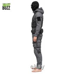Men's Tactical Jumpsuit Combat Costume Military Style Vest Pouches Knee Pads