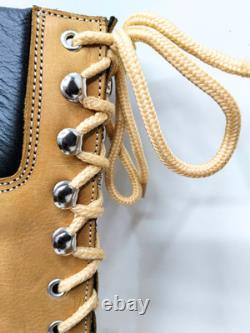 Men's Tan Leather Combat Boots Military Tactical Lace Up Side Zip Handmade