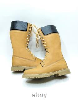 Men's Tan Leather Combat Boots Military Tactical Lace Up Side Zip Handmade