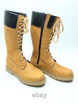 Men's Tan Leather Combat Boots Military Tactical Lace Up Side Zip Handmade