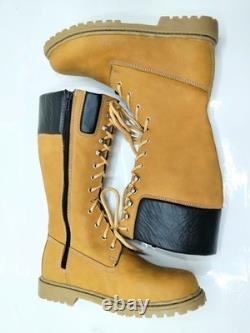 Men's Tan Leather Combat Boots Military Tactical Lace Up Side Zip Handmade