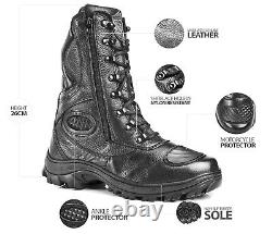 Military Black Leather Combat Zipper Boots Tactical Hunting Motorcycle Airsoft