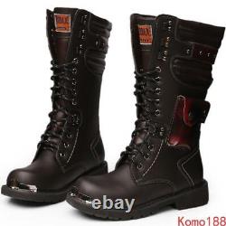 Retro Mens punk Military combat tactical lace up motocycle Knee boots plus size