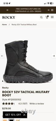 Rocky Boots Men's 9M S2V Special Ops Black Tactical Military Combat Vibram 8