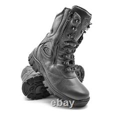 Tactical Boots Genuine Black Leather Hunting Zipper Combat Motorcycle Military