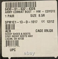 Bottes de combat US Military Rocky Coyote neuves avec étiquette taille 8.5 M US Army