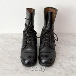 Bottes de combat militaires américaines vintage 1978 en cuir tactiques noires montantes à lacets 6R