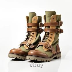 Bottes de combat militaires pour hommes en cuir tactique, avec lacets et sangle à boucle pour la randonnée et le travail