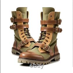Bottes de combat militaires pour hommes en cuir tactique, avec lacets et sangle à boucle pour la randonnée et le travail