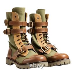 Bottes de combat militaires pour hommes en cuir tactique, avec lacets et sangle à boucle pour la randonnée et le travail