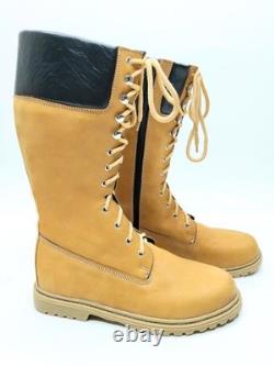 Bottes de combat militaires tactiques à lacets avec fermeture éclair latérale en cuir brun pour homme, fabriquées à la main