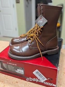 Bottes de saut militaires en cuir marron Rothco de 10 pouces, lacées tactiques de l'armée (Lisez !)