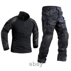 Chemise de uniforme tactique militaire pour hommes Combat Pantalons avec genouillères Vêtements Airsoft