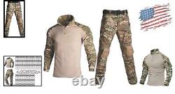 Costume Militaire Tactique pour Homme avec T-shirt de Combat, Pantalons et Genouillères Camouflage