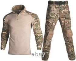 Costume Militaire Tactique pour Homme avec T-shirt de Combat, Pantalons et Genouillères Camouflage