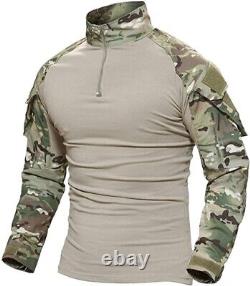 Costume Militaire Tactique pour Homme avec T-shirt de Combat, Pantalons et Genouillères Camouflage