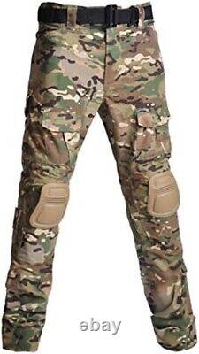 Costume Militaire Tactique pour Homme avec T-shirt de Combat, Pantalons et Genouillères Camouflage
