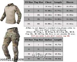 Costume Militaire Tactique pour Homme avec T-shirt de Combat, Pantalons et Genouillères Camouflage