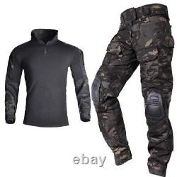 Costumes tactiques pour hommes Uniforme militaire + protections Multi poches Chemise de combat Pantalons cargo