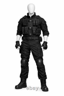 Ensemble de uniforme tactique de combat noir pour hommes avec gilet de forces spéciales militaires et ceinture.