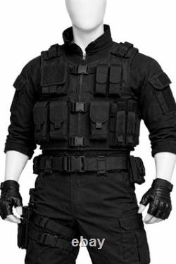 Ensemble de uniforme tactique de combat noir pour hommes avec gilet de forces spéciales militaires et ceinture.
