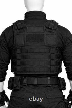 Ensemble de uniforme tactique de combat noir pour hommes avec gilet de forces spéciales militaires et ceinture.