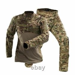 Ensemble de uniforme tactique militaire de camouflage Multicam noir avec chemise et pantalon de combat.