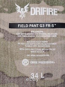 Pantalon de combat Crye Precision Multicam G3 FR-S 34 L Militaire tactique SOCOM NWOT