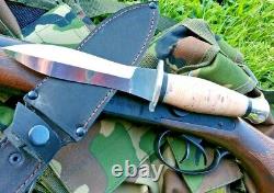 Russian Custom Military Hunting Dagger Knife Poignée D’écorce De Bouleau En Acier Inoxydable